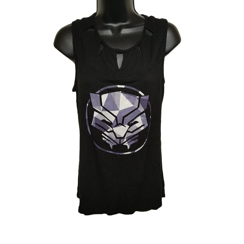 Marvel Black Panther Logo Tank Top Black Cut Out Mesh Upper Back Juniors Small